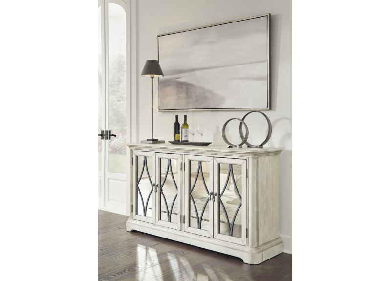 White Buffet Table with Mirrored Double-Door - Galga